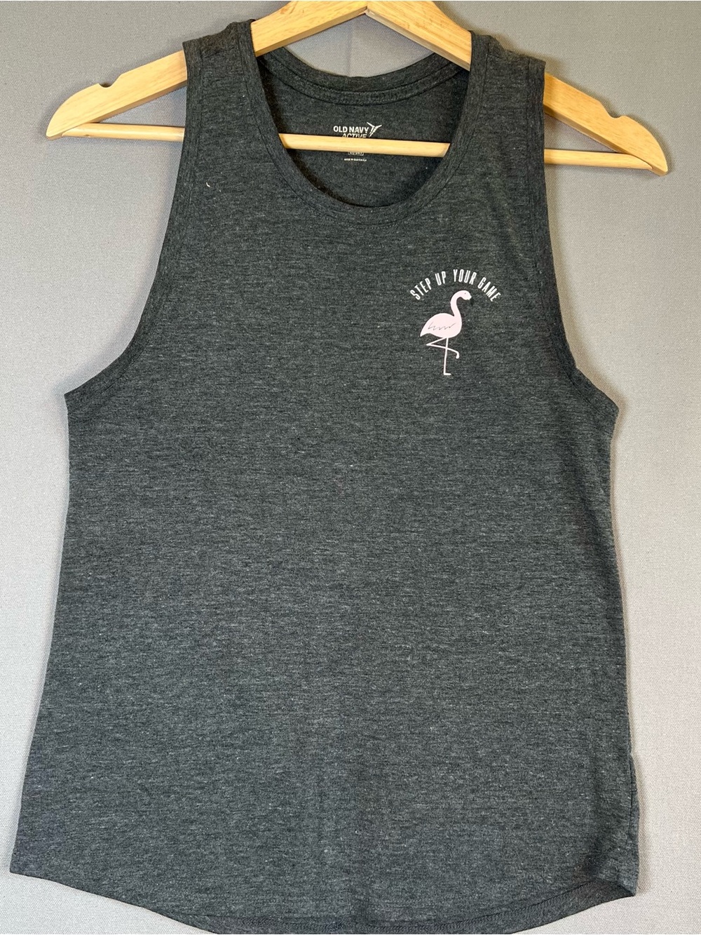 Old Navy Active GoDry XS Dark Gray Active Tank Top ‘Step Up Your Game’ Flamingo